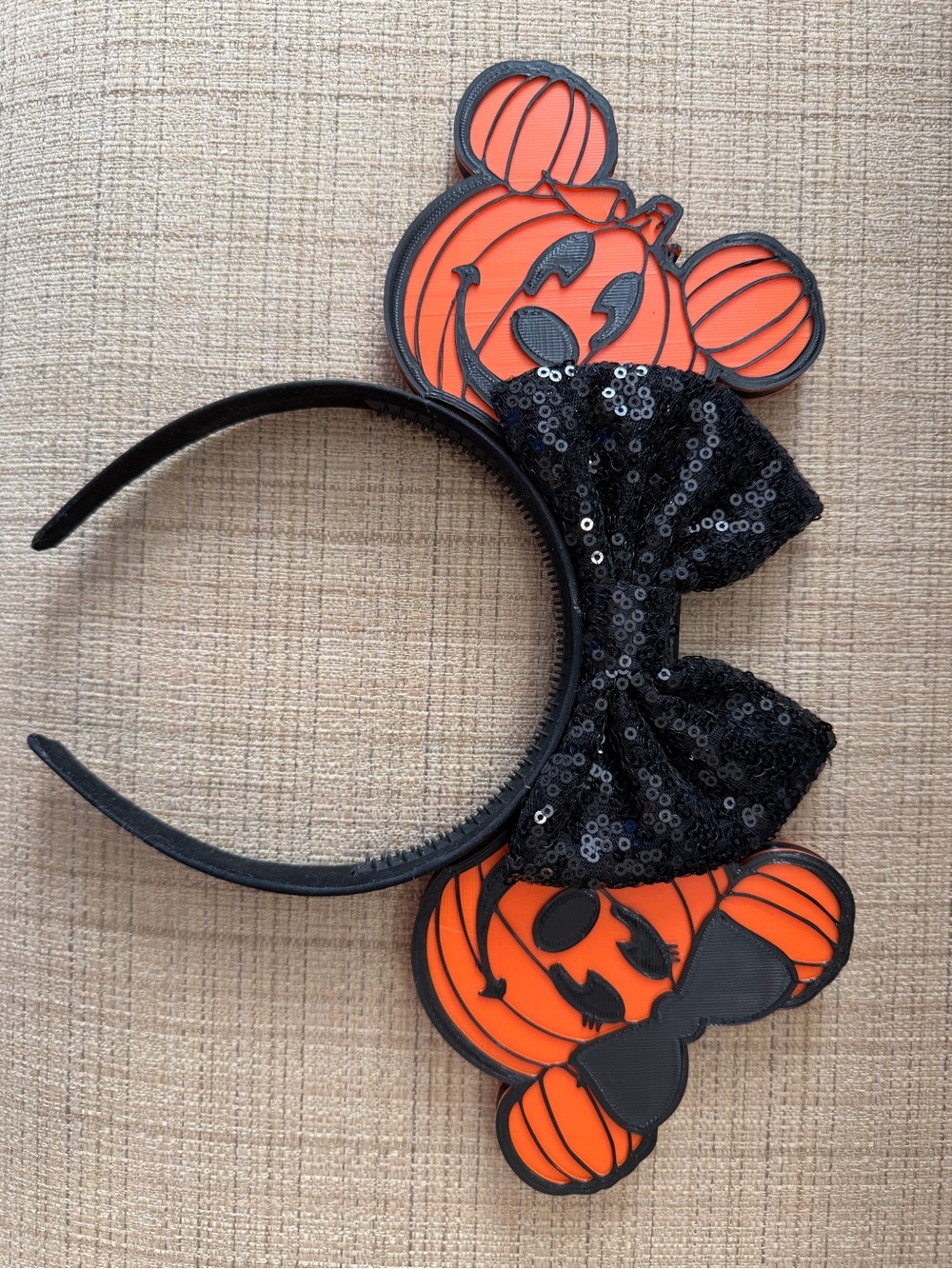 Black Sequin Bow Pumpkin Ears Costume Headband